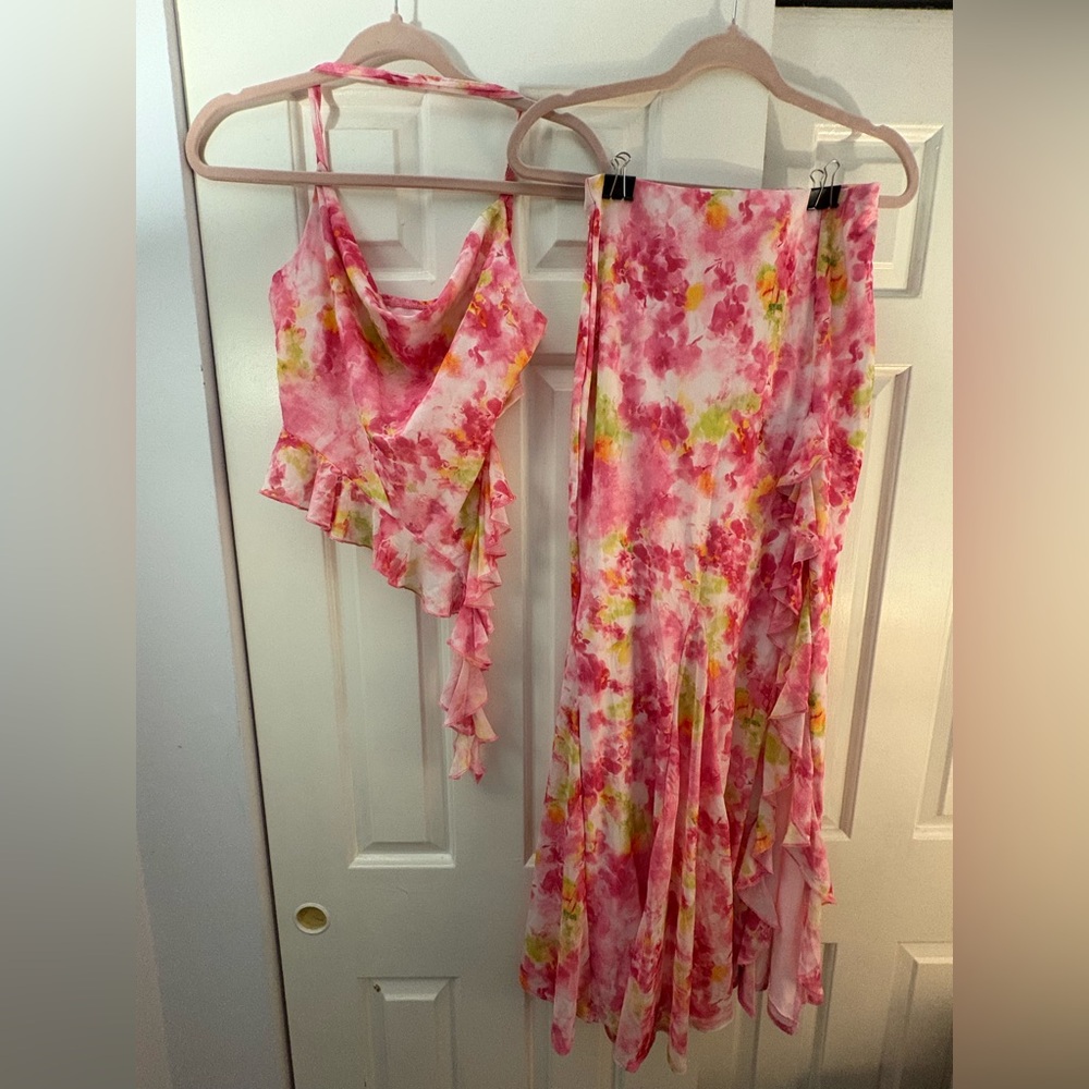 Colorful Floral Halter Top and Skirt Set